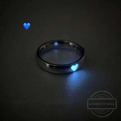 Fashion Blue Pink Love Heart Luminous Couple Ring for Women Men Vintage Glow In Dark Opening Adjustable Rings Jewelry Gifts