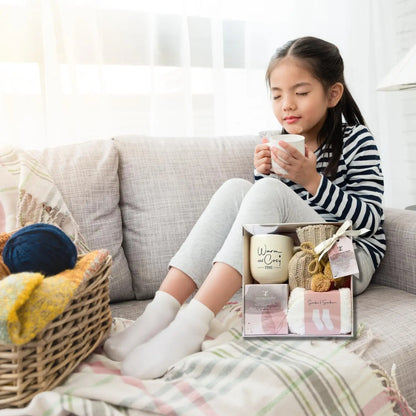 Women Gift Set -Hot Water Bottle, Hot Chocolate Mix, Mini Marshmallows, Mug, Socks, Crushed Candy |Mini Winter Hot Water Bottle