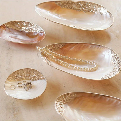 1pc Handmade Retro Shell Tray, Jewelry Dish & Decorative Bowl,  for Luxury Home Decor
