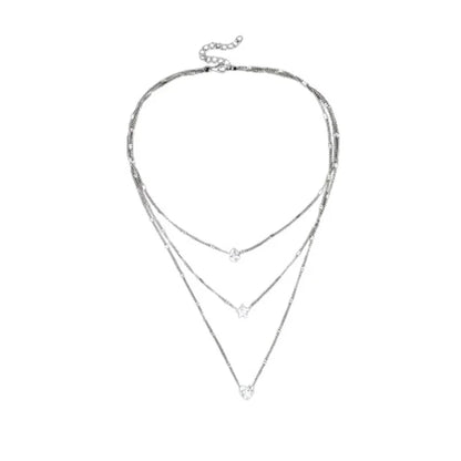 3 Layer Crystal Zircon Necklace Heart Star Multi-layer Pendant Necklace Women Fashion Square Rhinestone Female Necklaces Jewelry