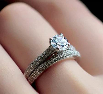 1 pair Vintage Halo 925 Sterling Silver Wedding Ring Set - HORA GIFT