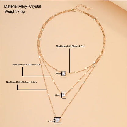 3 Layer Crystal Zircon Necklace Heart Star Multi-layer Pendant Necklace Women Fashion Square Rhinestone Female Necklaces Jewelry