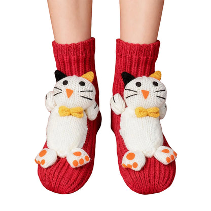 Women'S Thick Knit Proof Warm Casual Floor Carpet Socks Non-Slip Foot Warmer Snow Funny Cute Cartoon Animals Prints Socks 3d ﻿