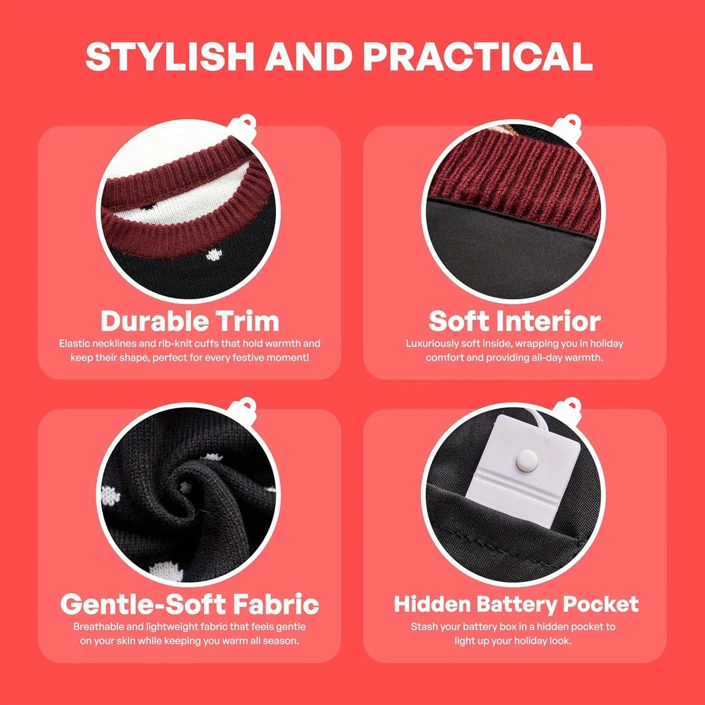 JOYFY Womens LED Light Up Christmas Sweater Christmas Ugly Sweater with Light Bulbs for Women Christmas Gift