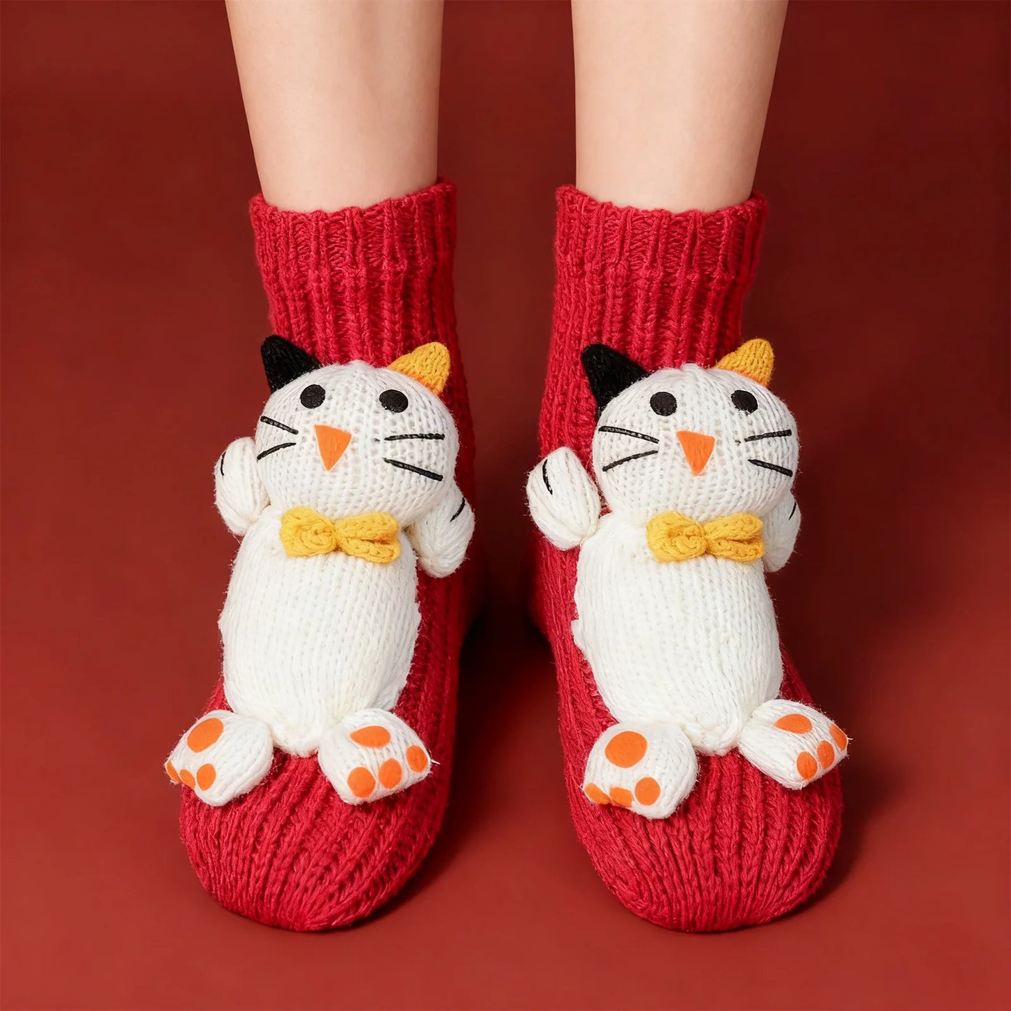 Women'S Thick Knit Proof Warm Casual Floor Carpet Socks Non-Slip Foot Warmer Snow Funny Cute Cartoon Animals Prints Socks 3d ﻿