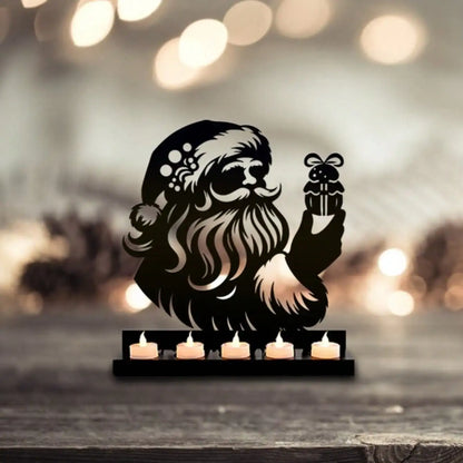 Rustic Santa Claus Candlestick - Premium Metal Christmas Candle Holder, Artistic Tabletop Decor for Living Room & Holiday Tables