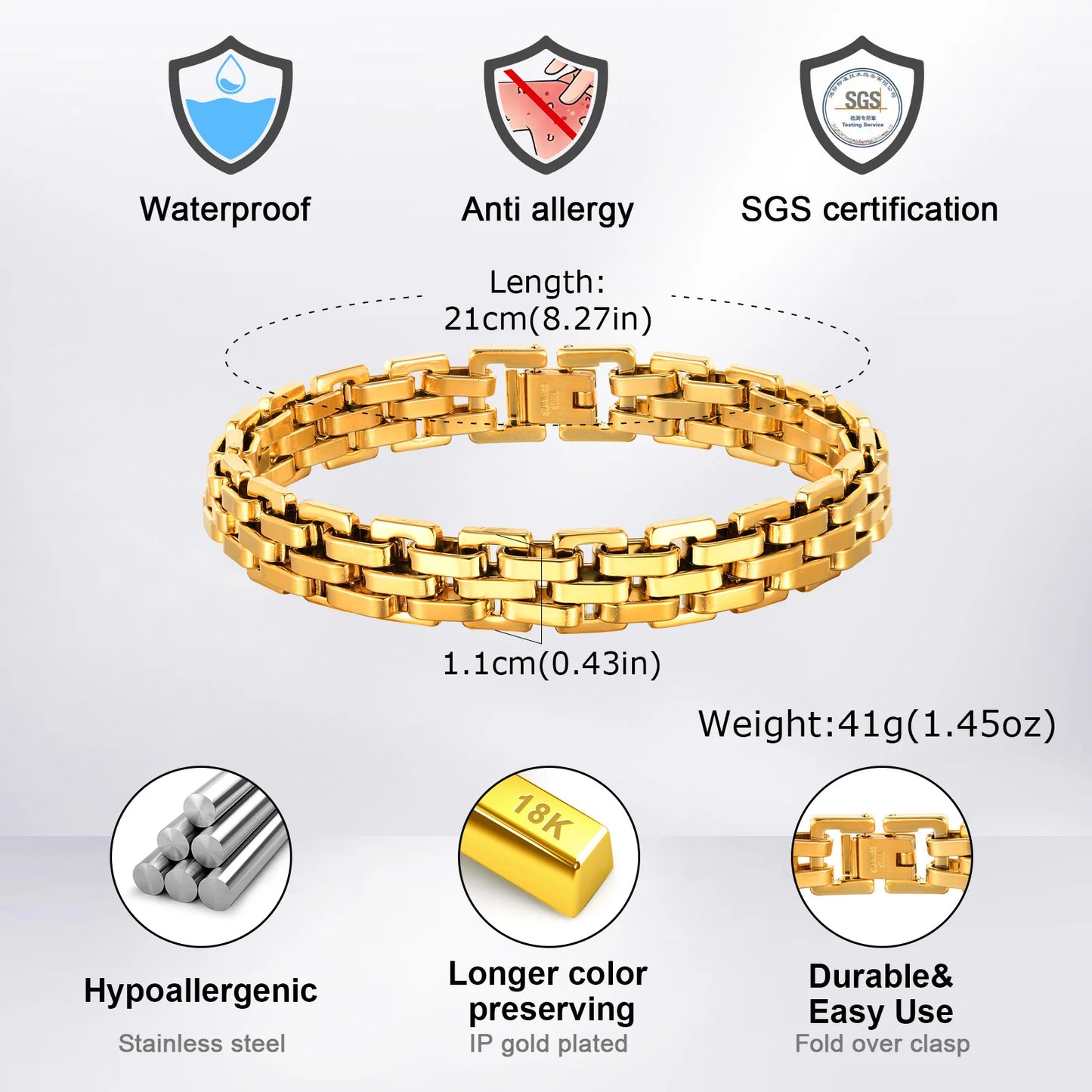 Gents Bracelet for Men, Two Tone Stainless Steel Bracelet, Men Jewelry