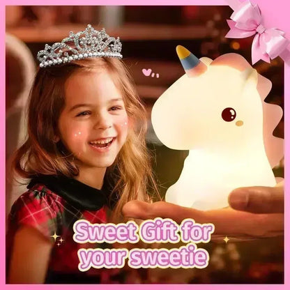 【Perfect Christmas Gift】Adorable Unicorn Silicone Night Light – USB Rechargeable 3-Level Dimmable Touch Lamp