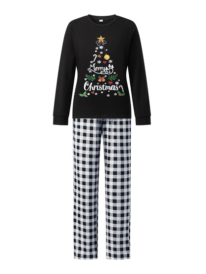 Matching Family Christmas Pajamas Set with Plaid and Letter Print Festive Holiday Sleepwear for Dad Mom and Kids Cozy PJs