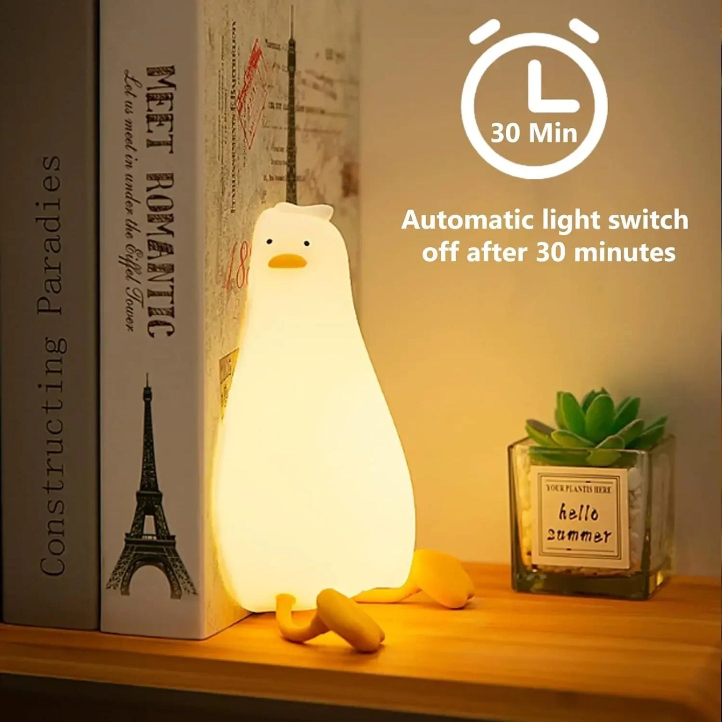 Silicone Lying Flat Duck Night Light Cute Yellow Duck 3-Level Light Up Bedside Desk Touch Night Lamp Kids Room Kawaii Decoration