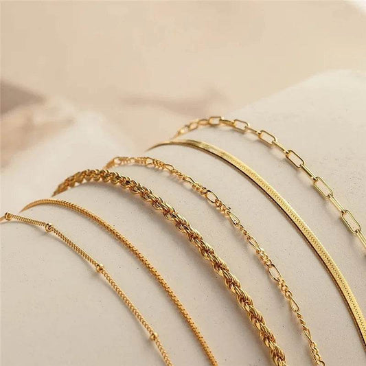 6Pcs Gold Color Multilayer Bracelet Set Boho Retro Thick Twist Cuban Chain Bracelet - HORA GIFT