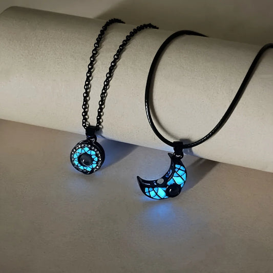 Luminous hexagonal column pendant necklace couple sun and moon Tai Chi heart magnetic attraction necklace
