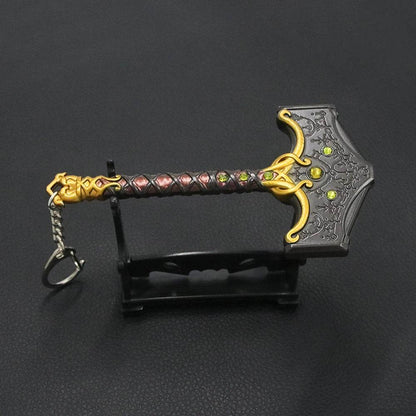 New God of War Ragnarok Keychain Kratos Ares Thor's Hammer Mjolnir Blades of Exile Leviathan Axe Weapon Penant Key Chain Jewelry - HORA GIFT
