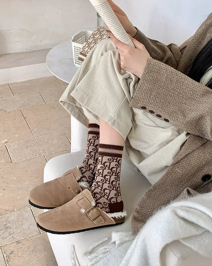 Socks Women Winter Wool Warm Socks French Style Letters Pattern Solid Color Designer Thick Middle Tube Socks Monogram