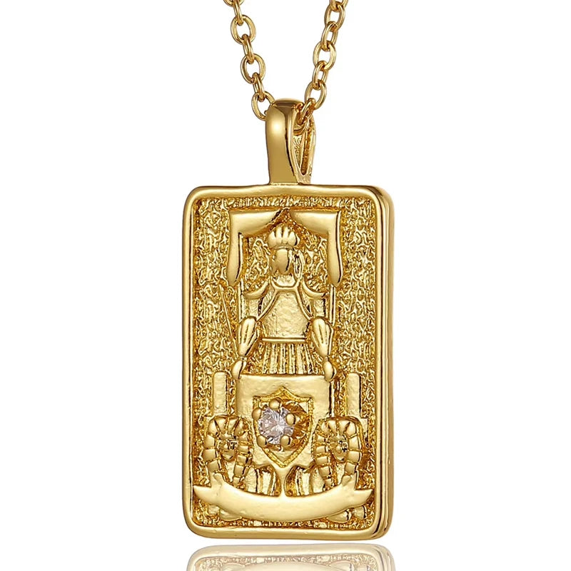YILUOCD Original Zirconia Tarot Card Necklace Classic Tarot Queen Lover Magician Moon Wealth Amulet Stainless Steel Jewelry