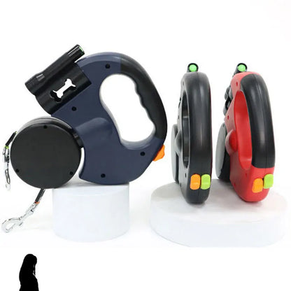 3in1 Double Head Automatic retractable Dog leash Flashlight Poop Bag Dispenser Reflective Pet Cat Extendable Puppy Traction Rope