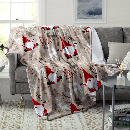 1pc Cozy Christmas Gnome & Reindeer Throw Blanket - Ultra-Soft Flannel, All-Season Comfort, Hypoallergenic, Machine Washable