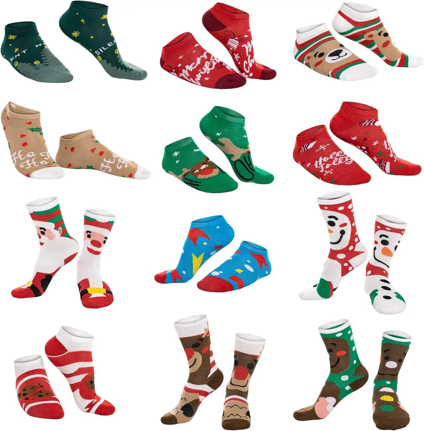 JOYFY 2025 Christmas Advent Calendar 12 Day Christmas Warm Cotton Socks for Women Adults Xmas Gift with 8 Low Cut & 4 Knee Socks