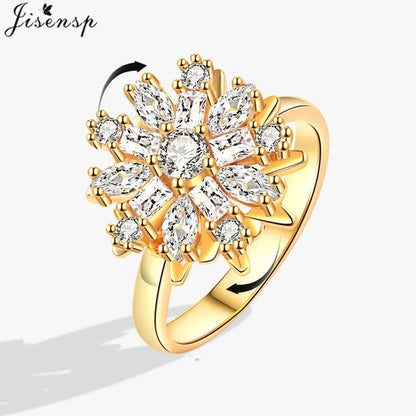 Korean Woman Anxiety Relaxing Ring Multiple Crystal Sunflower Snowflake Knuckle Rings Anti Stress Jewelry Girls Rotating Gift