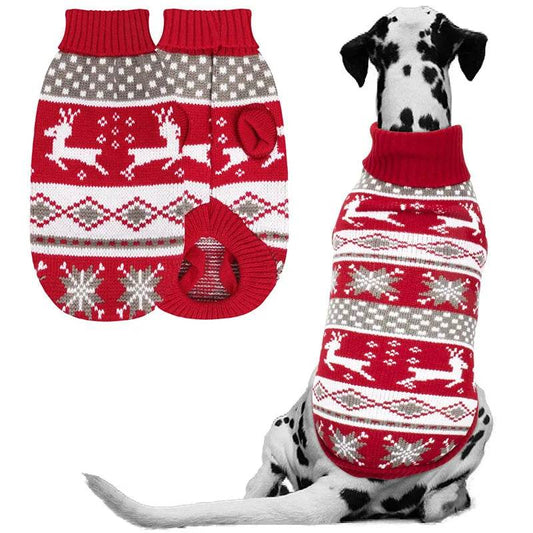 Christmas Dog Sweater Medium Large Dogs Reindeer Snowflake Knitted Sweater - HORA GIFT