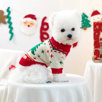 Christmas Reindeer Dog Sweater Winter Holiday Pet Clothes for Small Dogs Girl Boy Festive Xmas Tree Design Cozy Knit Warm Coat
