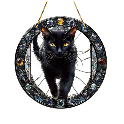 Black Cat Suncatcher - Acrylic Stained Style Window Hanging - HORA GIFT