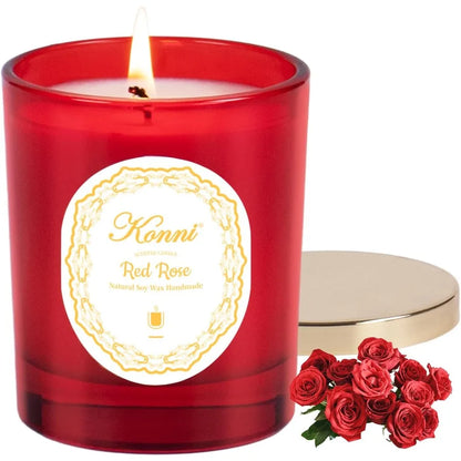 Scented Candles Red Rose Soy Candle with SingleWick Jar Design for Aromatherapy 40 Hours of LongLasting Burn Time Perfect Gift