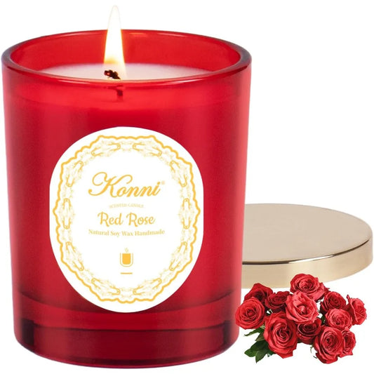 Scented Candles Red Rose Soy Candle with SingleWick Jar Design for Aromatherapy 40 Hours of LongLasting Burn Time Perfect Gift