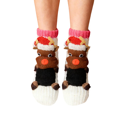Women'S Thick Knit Proof Warm Casual Floor Carpet Socks Non-Slip Foot Warmer Snow Funny Cute Cartoon Animals Prints Socks 3d ﻿