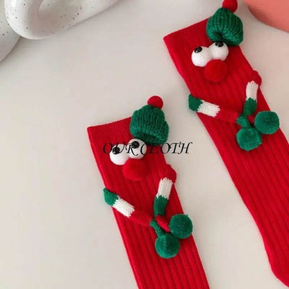 Funny Christmas Hand Socks for Kids Cartoon Big Eyes Novelty Middle Tube Socks Hosiery Holiday Party Gift Y1AC - HORA GIFT