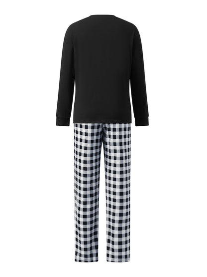 Matching Family Christmas Pajamas Set with Plaid and Letter Print Festive Holiday Sleepwear for Dad Mom and Kids Cozy PJs