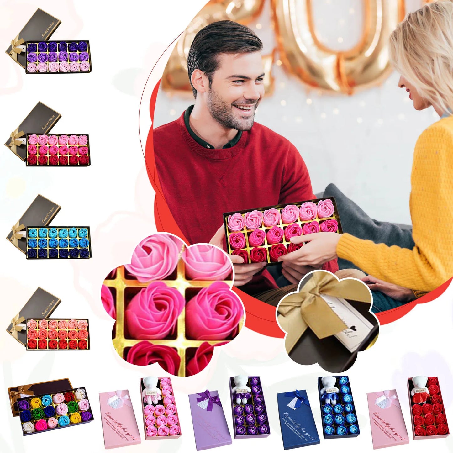 Soap Rose Romantic Scented Bath Soap Flowers Home Decor Fake Flower Wedding Pink Petal Valentine's Day Party Gift Box