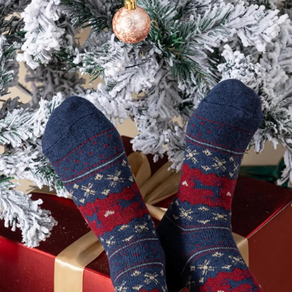 Christmas Socks 5Pairs Wool Socks Mid-tube Socks Fun Cute Socks With Santa Reindeer Pattern Women's Christmas Theme Gift Box