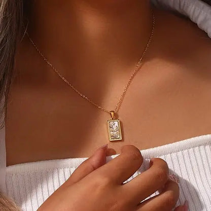 YILUOCD Original Zirconia Tarot Card Necklace Classic Tarot Queen Lover Magician Moon Wealth Amulet Stainless Steel Jewelry