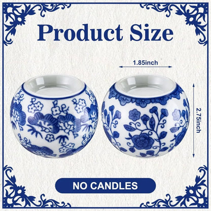 2 Pack Blue and White Candle Holders Chinoiserie Decor Porcelain Tealight Candleholders Votive Candle Holders for Holiday, Wedd