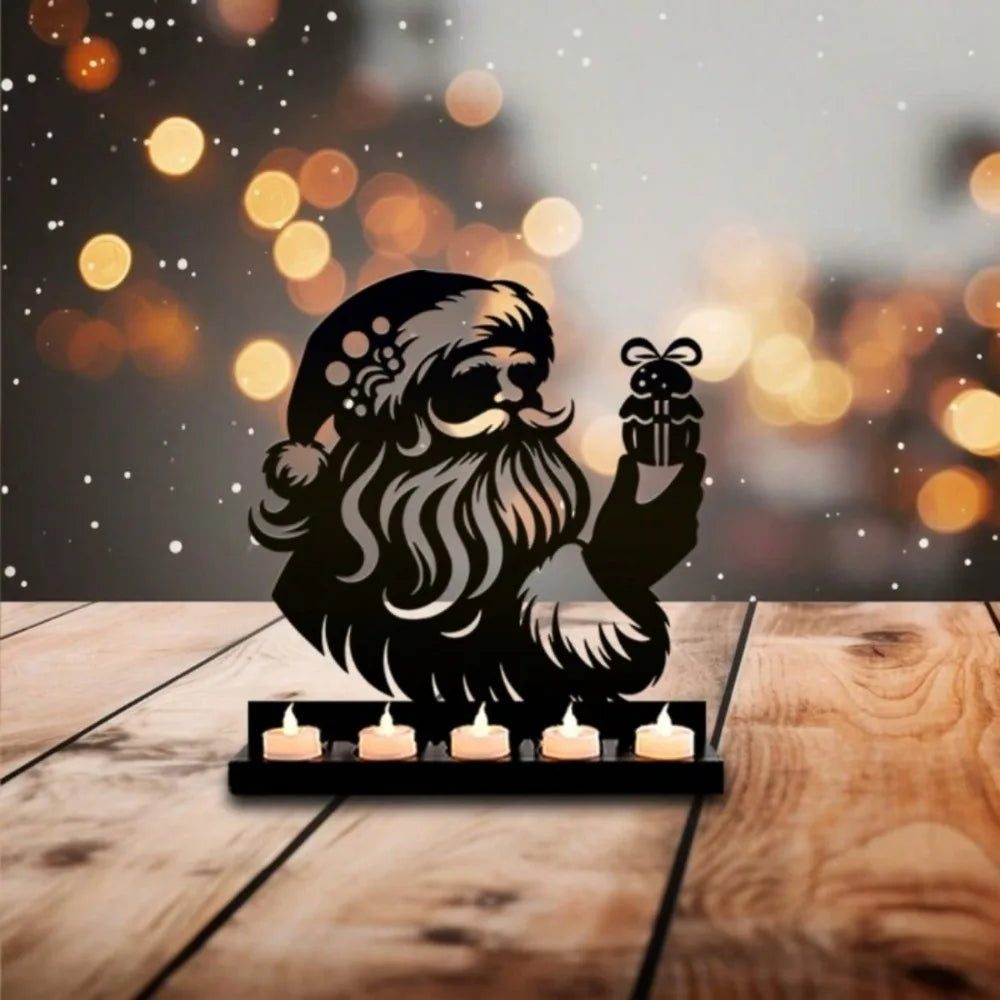 Rustic Santa Claus Candlestick - Premium Metal Christmas Candle Holder, Artistic Tabletop Decor for Living Room & Holiday Tables
