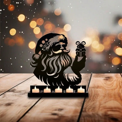 Rustic Santa Claus Candlestick - Premium Metal Christmas Candle Holder, Artistic Tabletop Decor for Living Room & Holiday Tables
