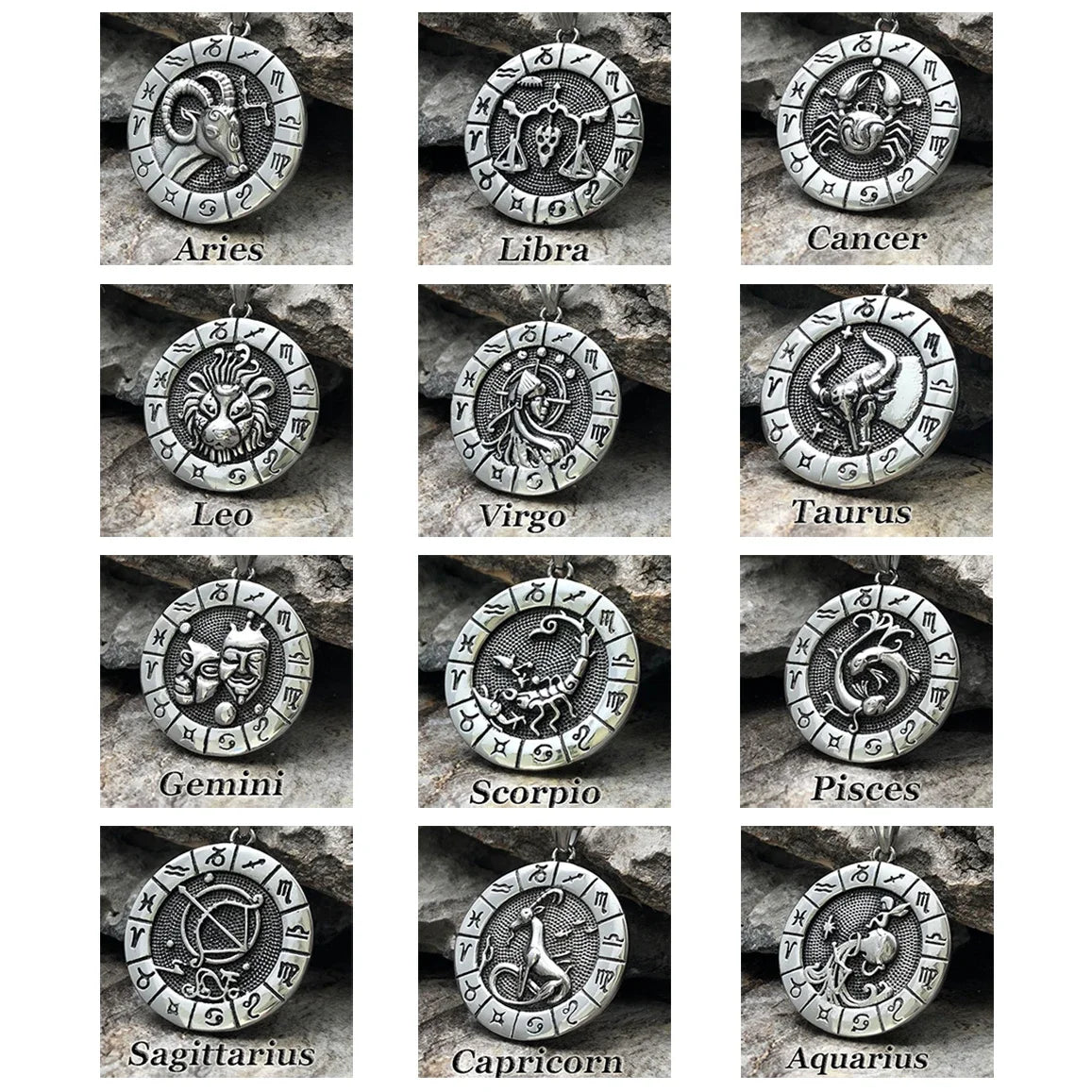 12 Constellation Zodian Signs Pendants Unique Design Horoscope Two-Sided Pendant Necklace for Men  Jewelry Birthday Gifts