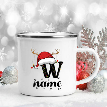 Personlized Christmas Cup Initial with Name Hot Cocoa Chocolate Mug Drink Jiuce Enamel Mugs Xmas Gifts for Kids Friends Family