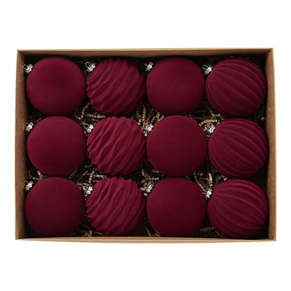 12PCS 8CM Christmas Ball Ornaments Tree Decorations For Holiday Wedding Party Christmas Ball Red Plush Painted Ball Velvet Balls