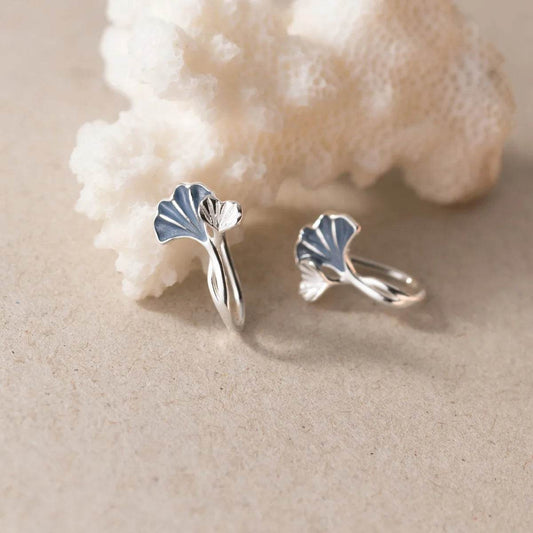 New in 925 Sterling Silver Drip Glue Ginkgo Biloba Leaves Ear Piercing - HORA GIFT