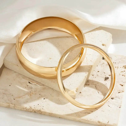2Pcs/Set Punk Classic Gold Color Wide Bangles - HORA GIFT