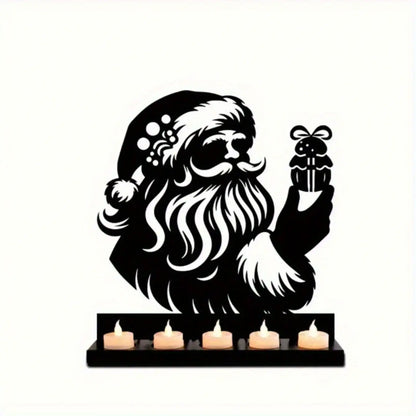 Rustic Santa Claus Candlestick - Premium Metal Christmas Candle Holder, Artistic Tabletop Decor for Living Room & Holiday Tables