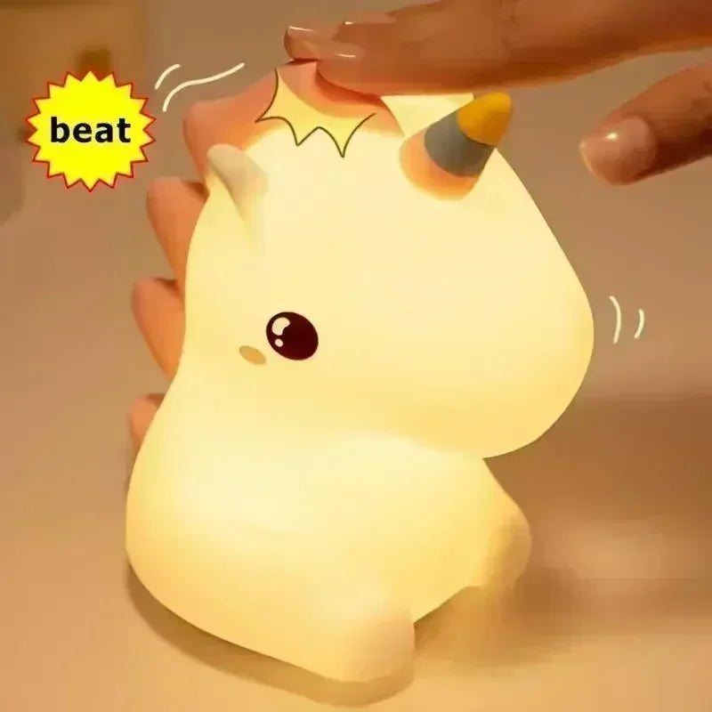 【Perfect Christmas Gift】Adorable Unicorn Silicone Night Light – USB Rechargeable 3-Level Dimmable Touch Lamp