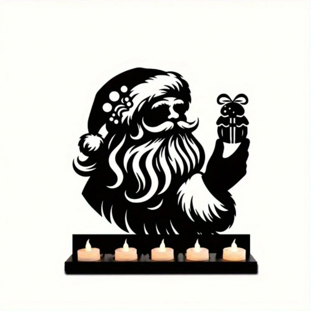 Rustic Santa Claus Candlestick - Premium Metal Christmas Candle Holder, Artistic Tabletop Decor for Living Room & Holiday Tables