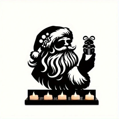 Rustic Santa Claus Candlestick - Premium Metal Christmas Candle Holder, Artistic Tabletop Decor for Living Room & Holiday Tables