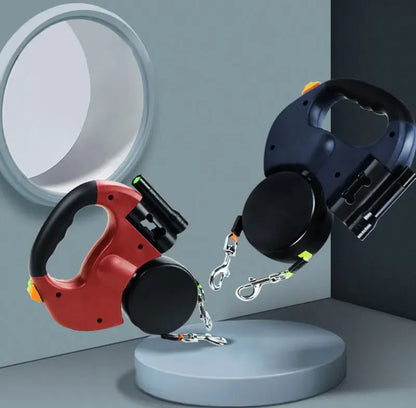 3in1 Double Head Automatic retractable Dog leash Flashlight Poop Bag Dispenser Reflective Pet Cat Extendable Puppy Traction Rope