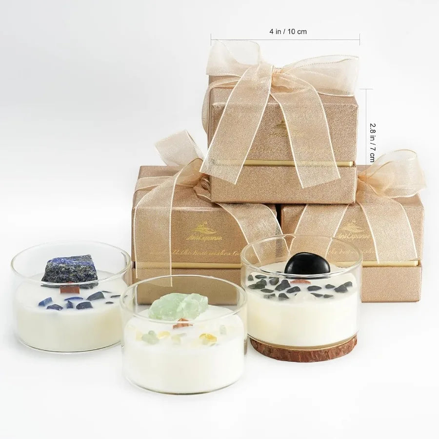 Luxury English Pear Freesia Soy Candle with Crackling Wood Wick and Healing Crystals for Relaxing Home Aromatherapy 55Hour NonT