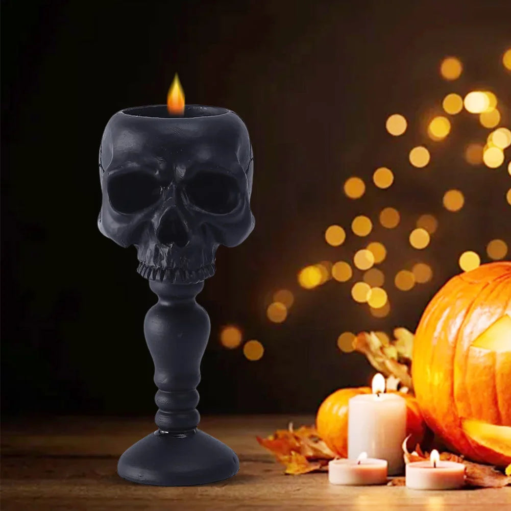 Pillar Candlestick Holder Gothic Skull Tealight Holder Resin Candlestick Table Decor Ornament for Halloween Decorations