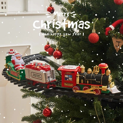 Christmas Train Electric Toys Christmas Tree Decoration Train Track Frame Railway Car with Sound&Light Rail Car Christmas Gifts